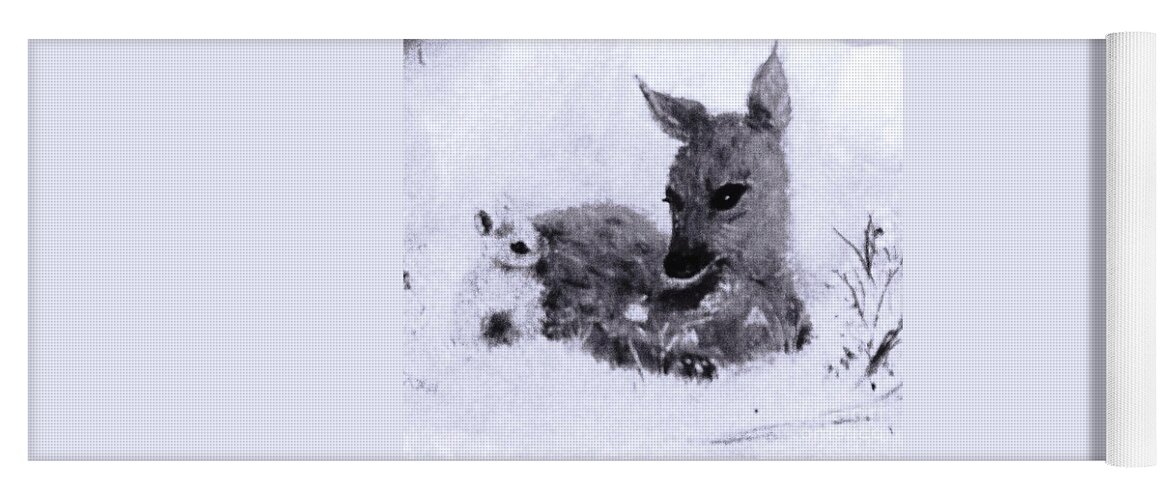 Baby Deer Yoga Mat featuring the painting Winter Surprise by Hazel Holland