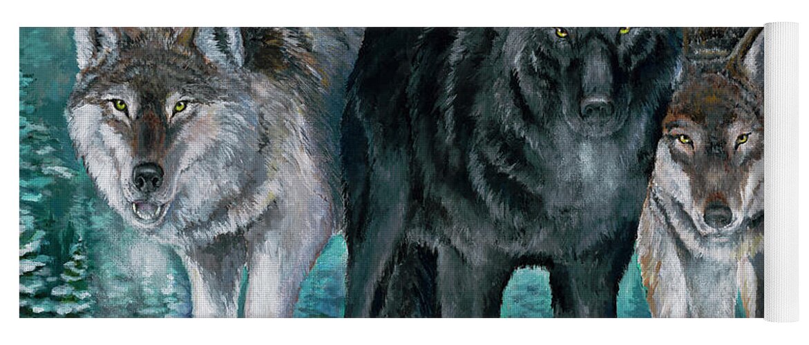 Wolves Yoga Mat featuring the painting Winter Wolves by Joe Baltich