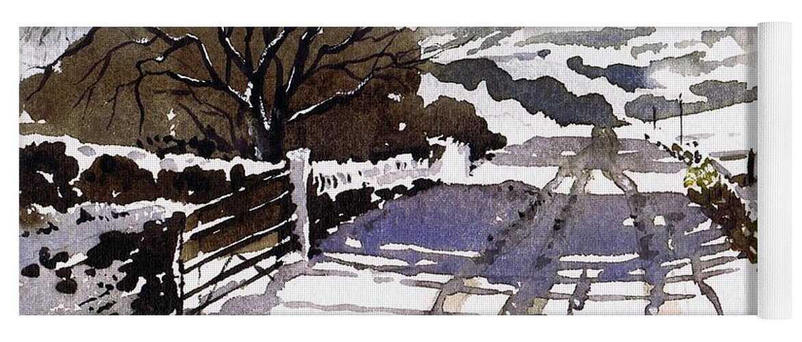 Winter Yoga Mat featuring the painting Winters Lane Stainland by Paul Dene Marlor