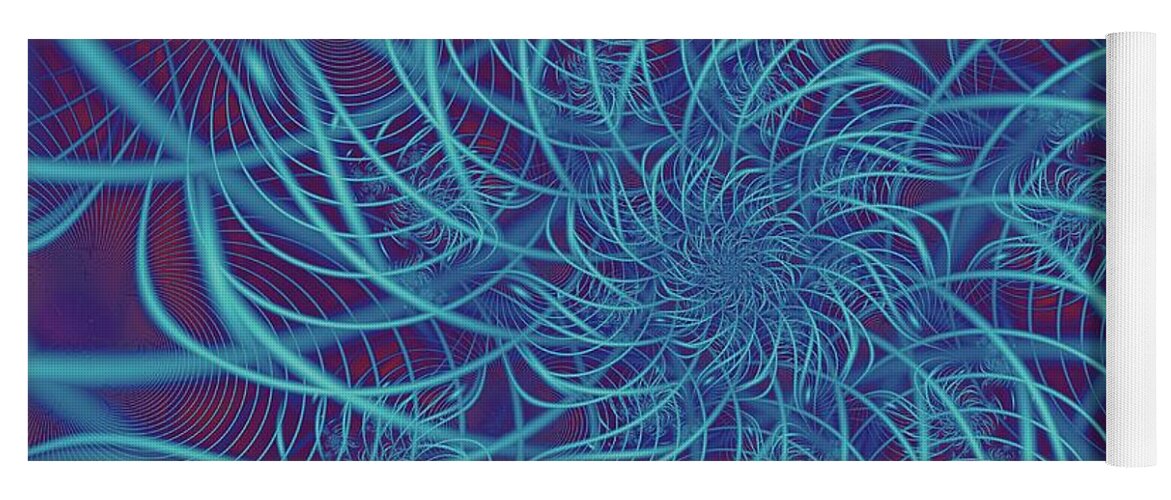 Fractal Yoga Mat featuring the digital art Wired in Blue by Richard Ortolano
