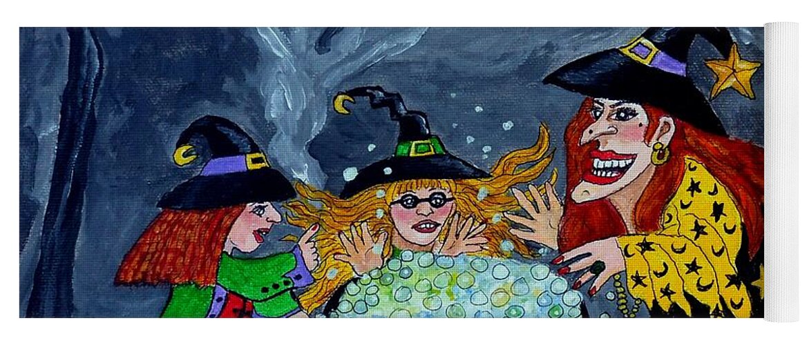 Witches Yoga Mat featuring the painting Witches Spelling Class - Halloween by Julie Brugh Riffey