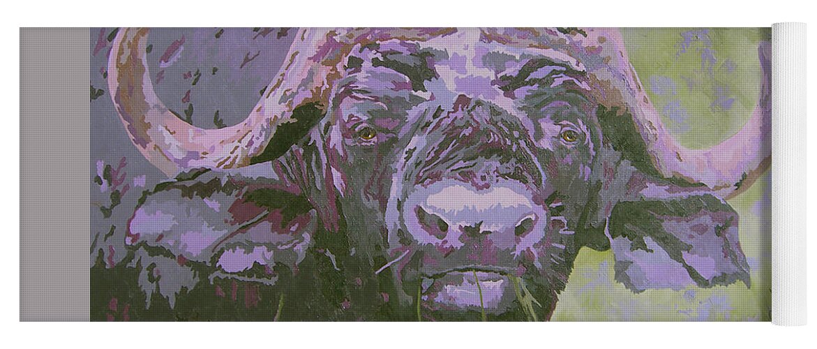 Cape Buffalo Yoga Mat featuring the painting With Malice In Mind by Cheryl Bowman