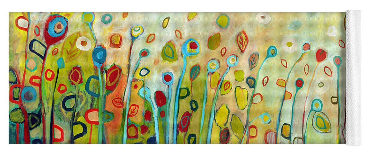 Floral Abstract Modern Green Lime Brown Nature Circle Leaf Plant Large Jenlo Jennifer Lommers Painting Yoga Mat featuring the painting Within by Jennifer Lommers