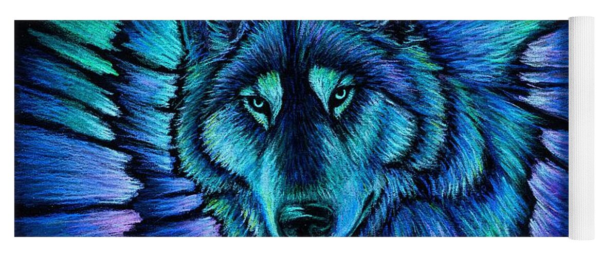 Wolf Yoga Mat featuring the pastel Wolf Aurora by Rebecca Wang