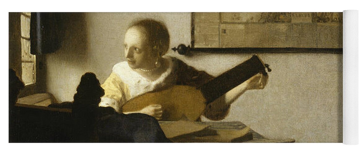 Jan Vermeer Yoga Mat featuring the painting Woman with a Lute near a Window by Jan Vermeer