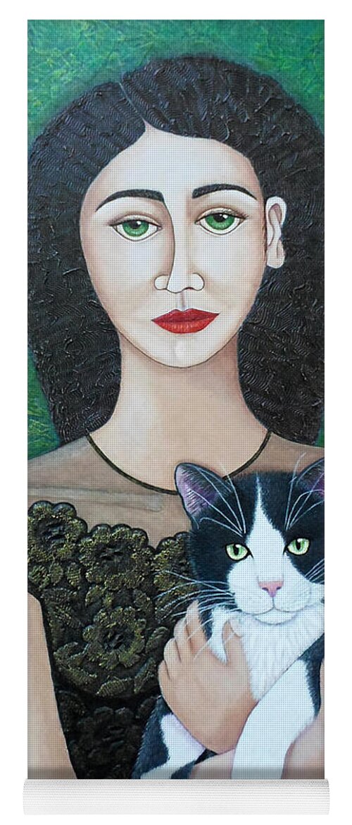 Woman with cat soul Yoga Mat by Madalena Lobao-Tello - Fine Art