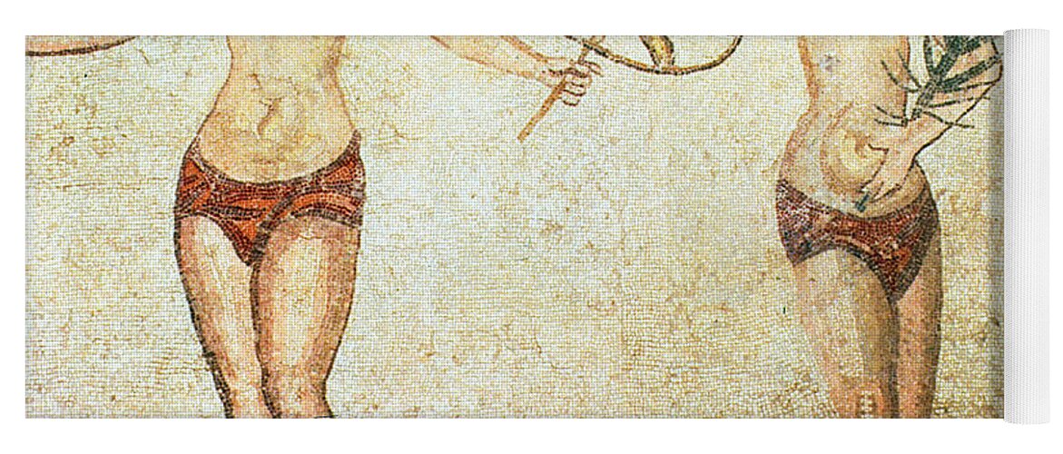 Women Yoga Mat featuring the painting Women in bikinis from the Room of the Ten Dancing Girls by Roman School
