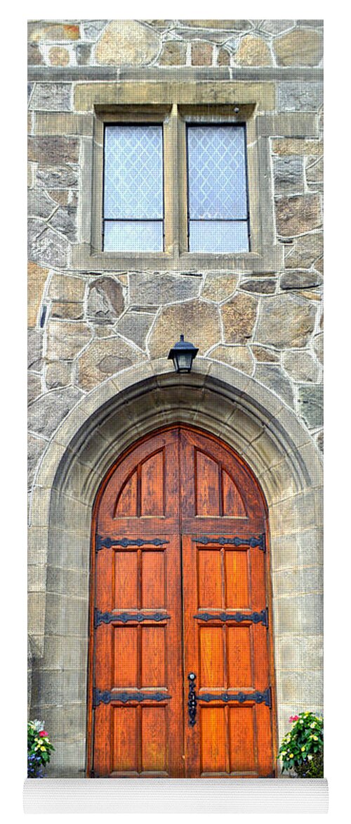 Woodstock Yoga Mat featuring the photograph Woodstock Vermont Church Door by Catherine Sherman