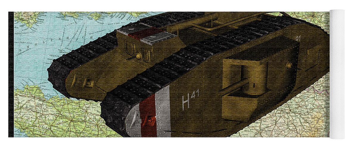 Tank Yoga Mat featuring the digital art WW 1 Mark IV Profile 2 - Oil by Tommy Anderson