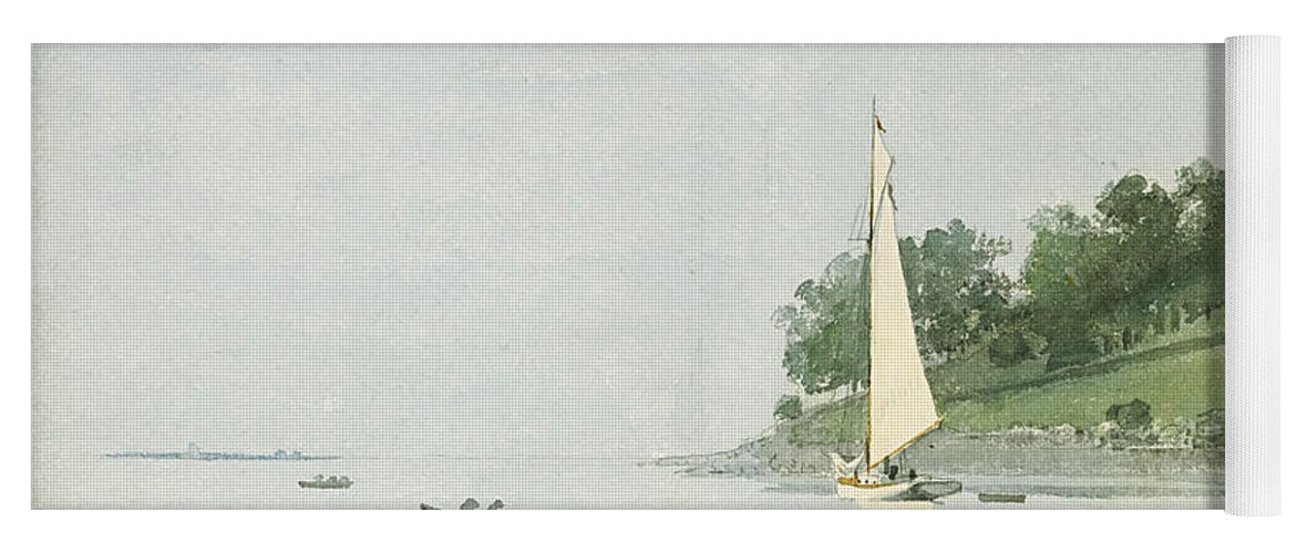 Winslow Homer Yoga Mat featuring the drawing Yacht in a Cove. Gloucester by Winslow Homer