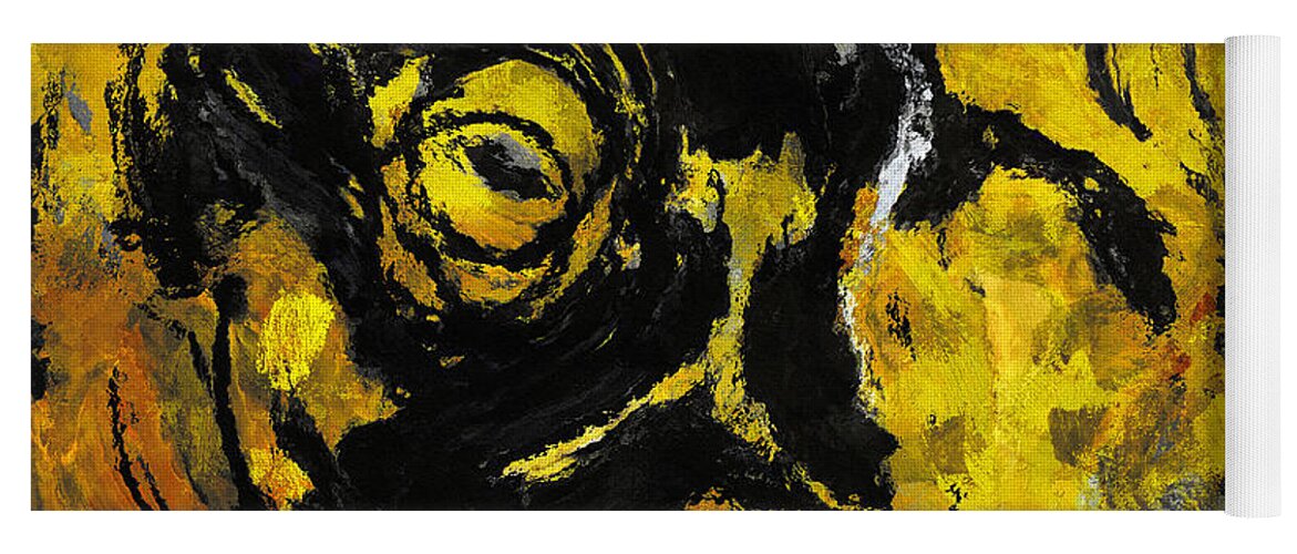 Abstract Yoga Mat featuring the painting Yellow and Black Abstract Art by Inspirowl Design