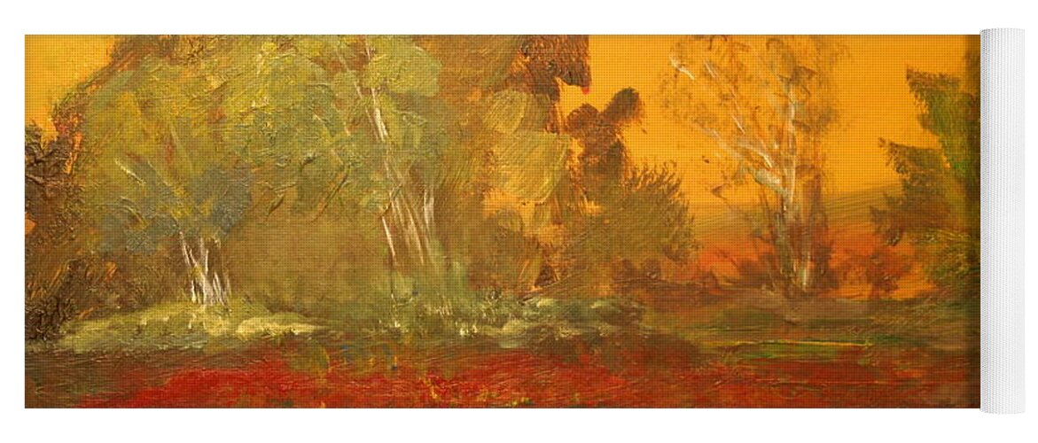 Paintings Yoga Mat featuring the painting Yellow and Red landscape by Julie Lueders 