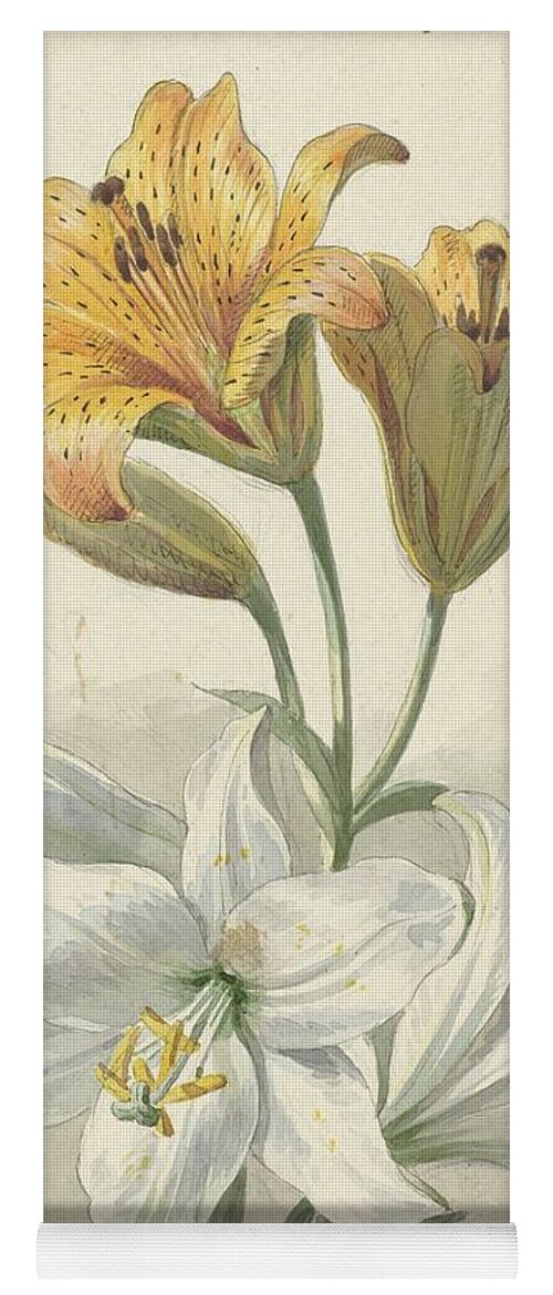 Yellow And White Lilies Yoga Mat featuring the painting Yellow and White Lilies by Willem van