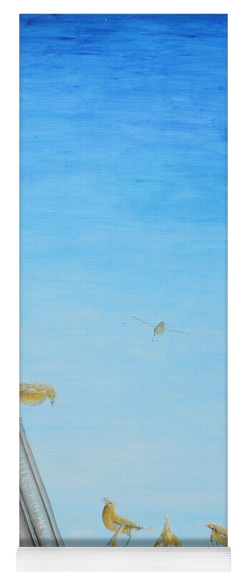 Canaries Yoga Mat featuring the painting Yellow Birds in the Blue3 by Nik Helbig