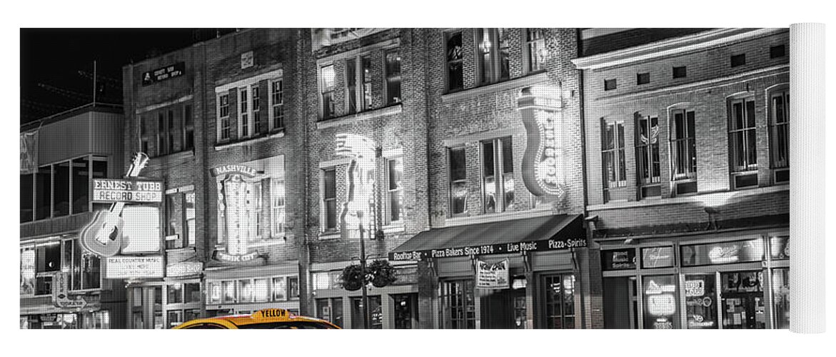 Nashville Skyline Yoga Mat featuring the photograph Yellow Cab - Nashville Black and White by Gregory Ballos