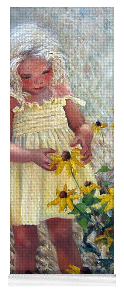 Yellow Sundress Yoga Mat featuring the painting Yellow Dress and Coneflowers by Marie Witte