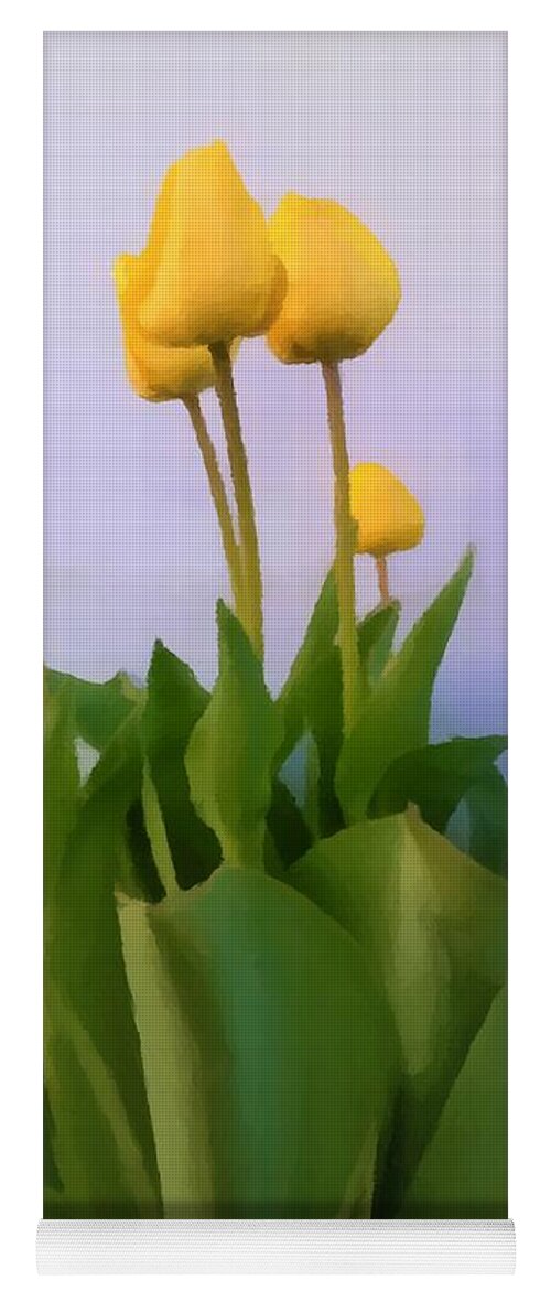 Digital Art Yoga Mat featuring the digital art Yellow Tulips Painting by Delynn Addams
