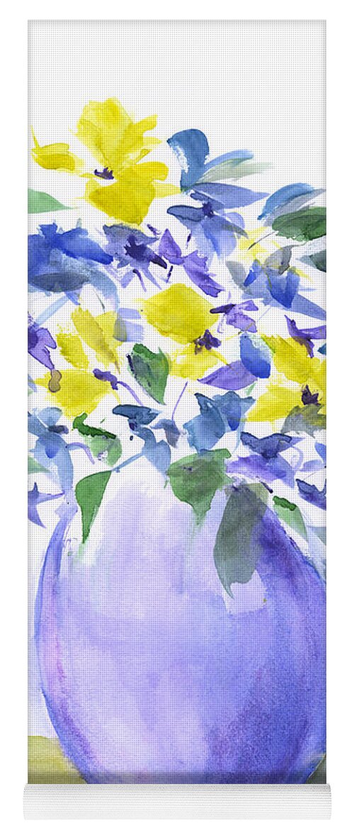 Yellows And Violets Yoga Mat featuring the painting Yellows and Violets Palette Knife Watercolor Painting by Frank Bright