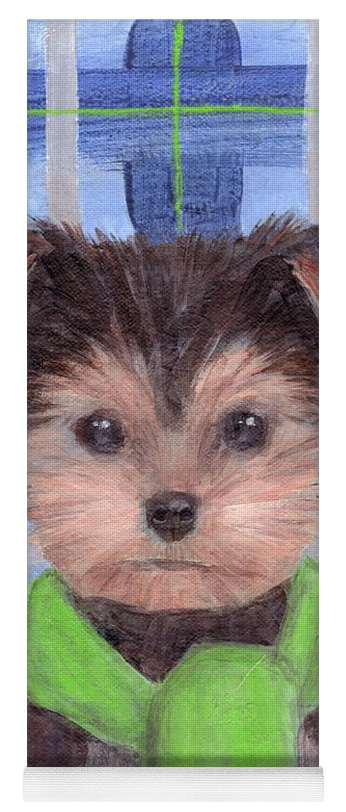 Yorkie Poo With Scarf Yoga Mat featuring the painting Yorkie Poo with Scarf by Kazumi Whitemoon