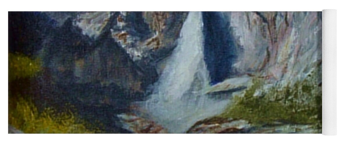 Waterfall Yoga Mat featuring the painting Yosemite Waterfall by Quwatha Valentine