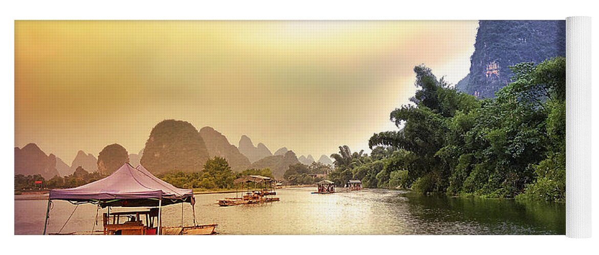 China Yoga Mat featuring the photograph Yulong River drifting -ArtToPan- China Guilin sunshine scenery by Artto Pan