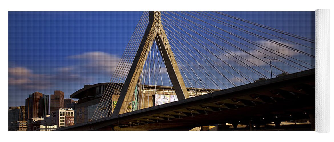 Boston Yoga Mat featuring the photograph Zakim Bridge and Boston Garden at Sunset by Rick Berk