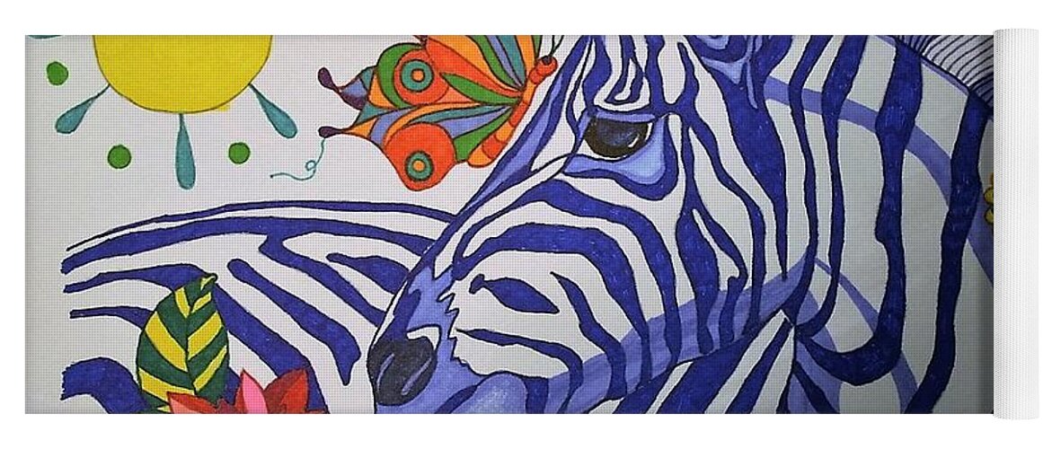 Zebra Yoga Mat featuring the drawing Zebra and Things by Alison Caltrider