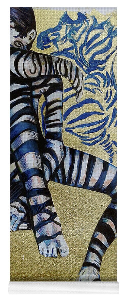 Zebra Boy Yoga Mat featuring the painting Zebra Boy the Lost Gold Drawing by Rene Capone