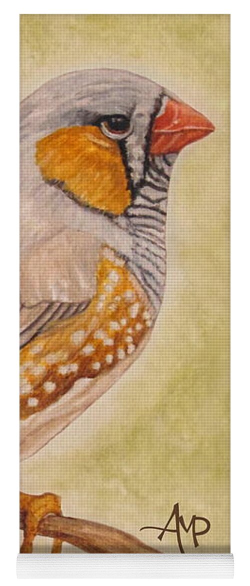 Zebra Finch Yoga Mat featuring the painting Zebra Finch Watercolor by Angeles M Pomata