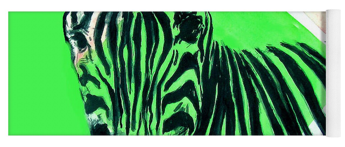 Zebra Yoga Mat featuring the painting Zebra in Green by Rene Capone
