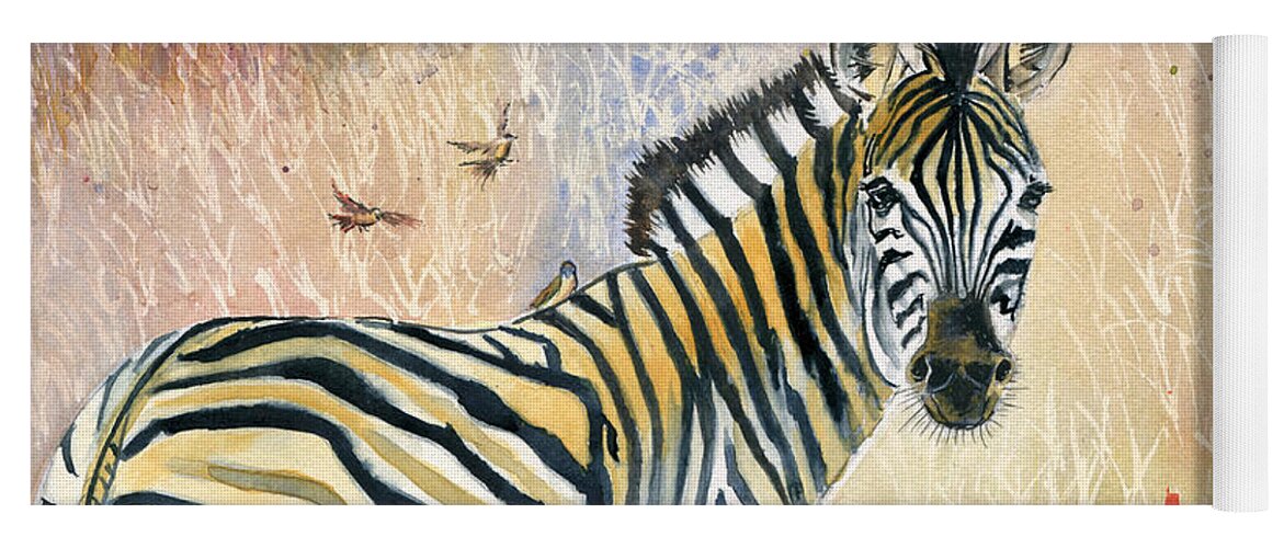 Zebra Yoga Mat featuring the painting Zebra in Rainbow Savanna by Melly Terpening