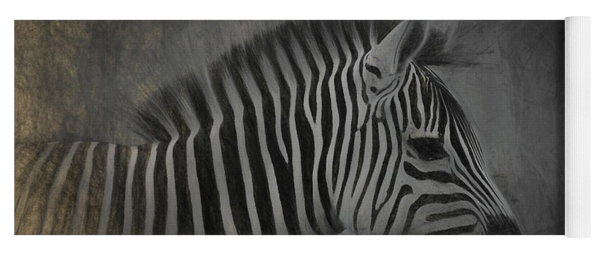 Zebra Yoga Mat featuring the photograph Zebra Portrait Photo Sketch by Artful Imagery
