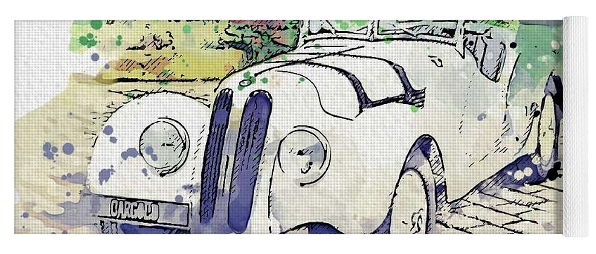 Retro Yoga Mat featuring the painting 1937 BMW 328 Roadster 3 watercolor by Ahmet Asar by Celestial Images