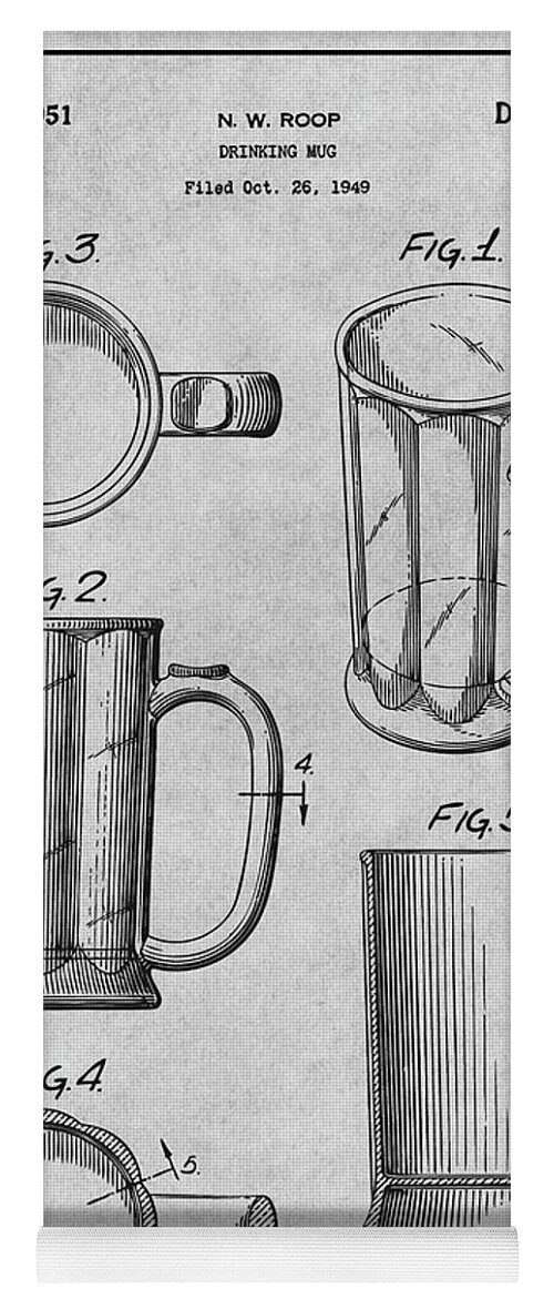 1949 Beer Mug Patent Print Yoga Mat featuring the drawing 1949 Beer Mug Gray Patent Print by Greg Edwards
