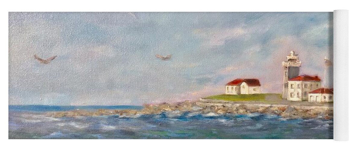 Lighthouse Yoga Mat featuring the painting A Seagulls View by Anne Barberi
