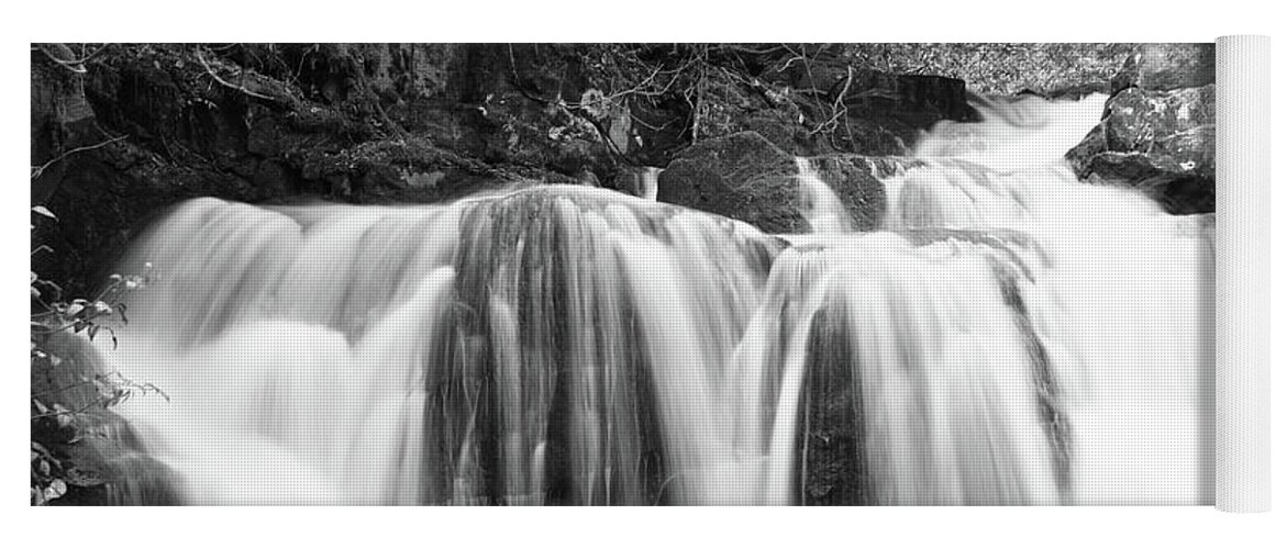Smoky Mountains Yoga Mat featuring the photograph Black And White Waterfall by Phil Perkins