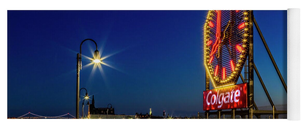 Colgate Clock Yoga Mat featuring the photograph Illuminated Colgate Clock by Susan Candelario