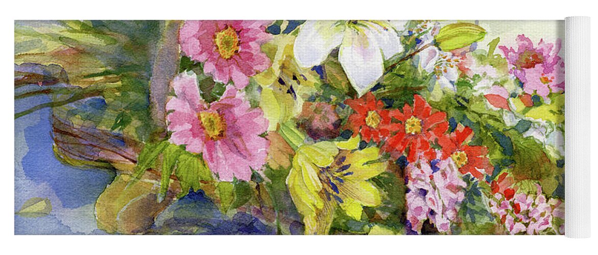 Garden Yoga Mat featuring the painting Flower Basket #1 by Garden Gate magazine