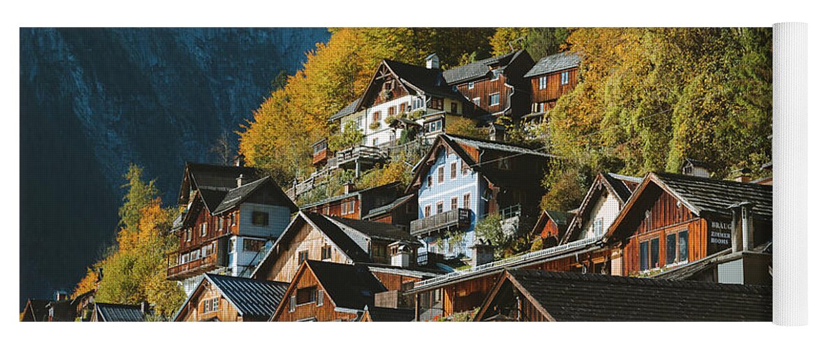 Alpine Yoga Mat featuring the photograph Hallstatt in Fall #2 by JR Photography