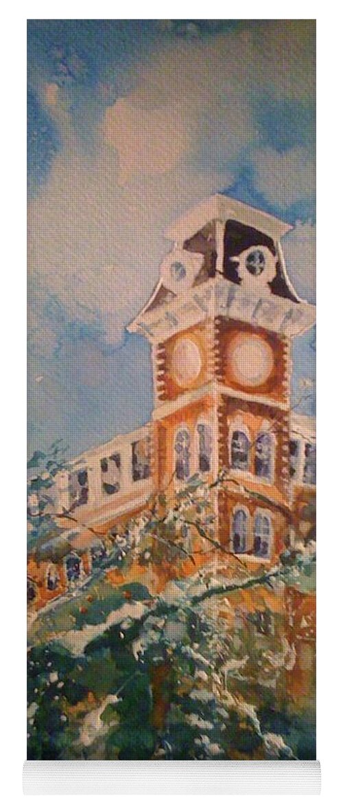 University Of Arkansas Yoga Mat featuring the painting Ice on Old Main by Robin Miller-Bookhout