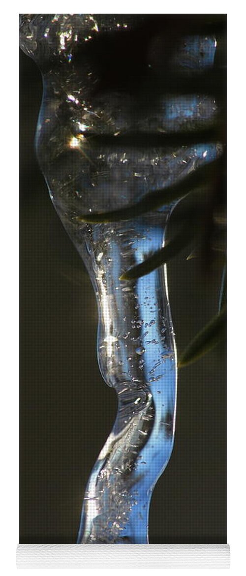 Abstract Yoga Mat featuring the photograph Icicle hanging from a spruce twig #1 by Intensivelight