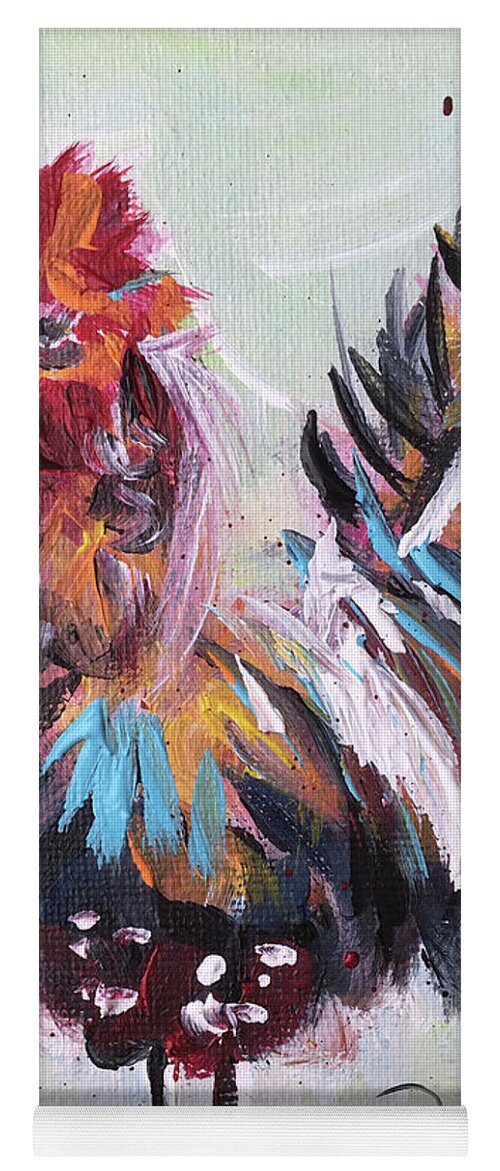 Rooster Yoga Mat featuring the painting Morning Fluff #1 by Roxy Rich