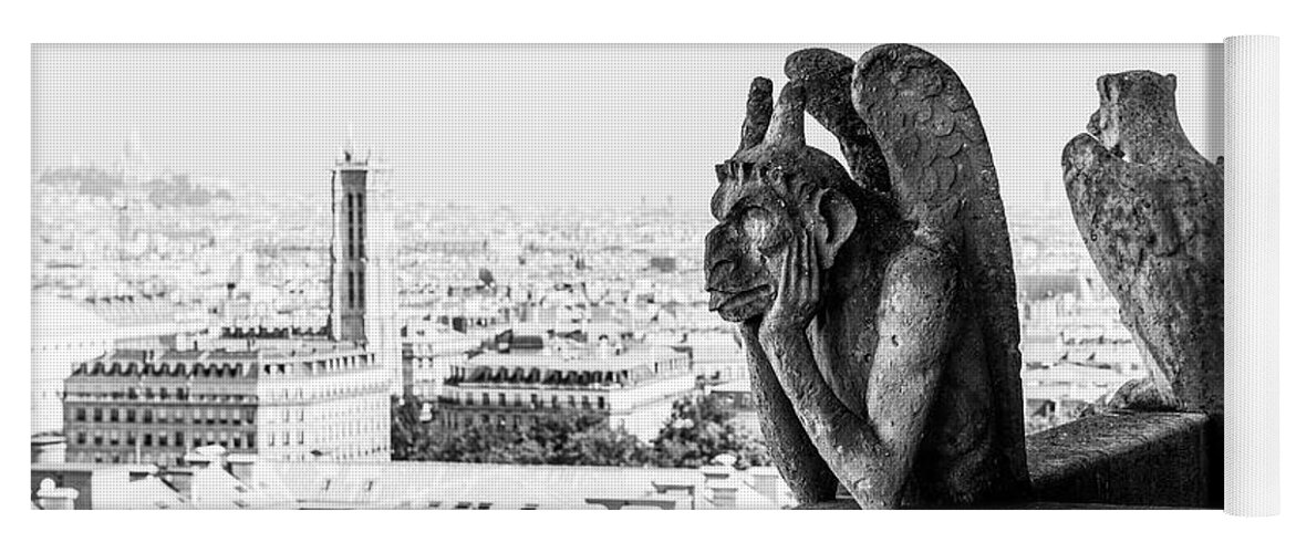 Estock Yoga Mat featuring the digital art Notre Dame Gargoyle & City Of Paris #1 by Arcangelo Piai