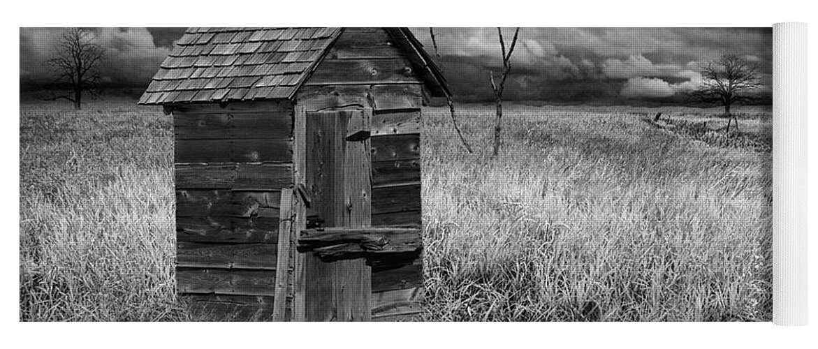 Rural Yoga Mat featuring the photograph Rural Outhouse langishing in the Countryside #1 by Randall Nyhof