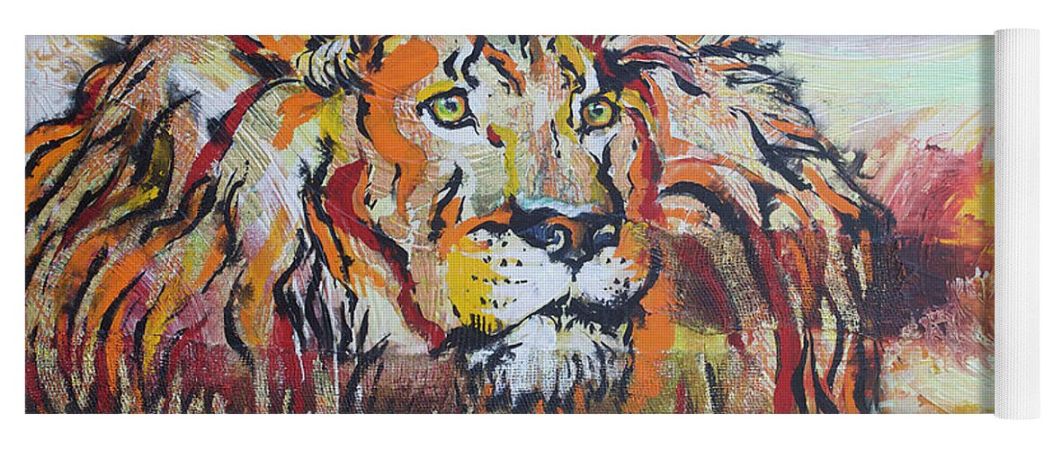 Lion Yoga Mat featuring the painting The King by Jyotika Shroff