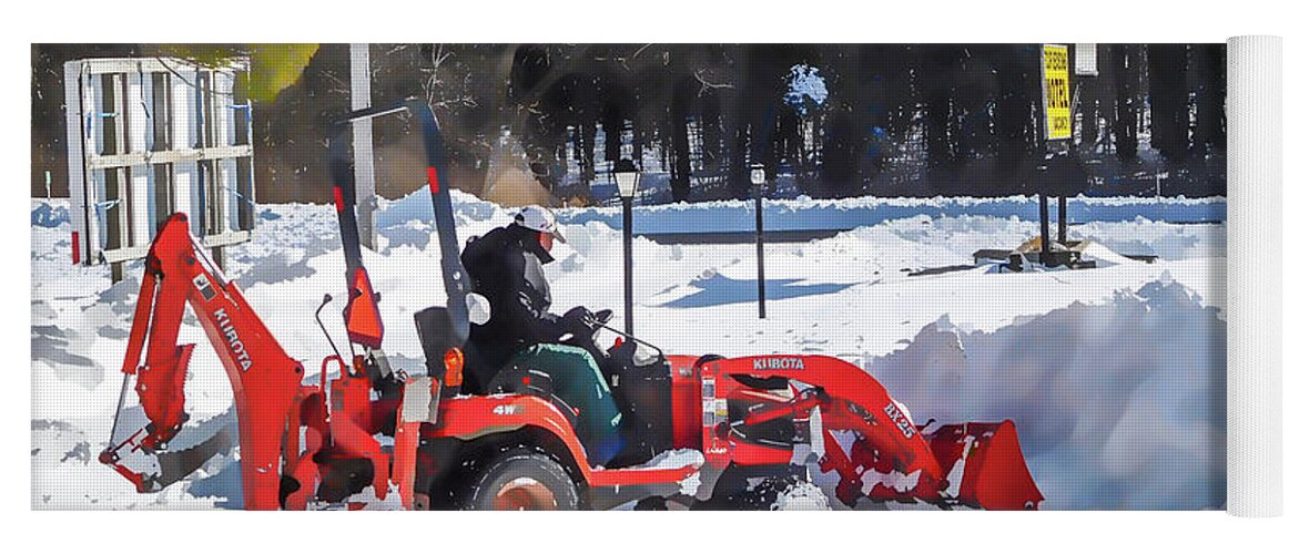 Tractor Cleaning Snow Yoga Mat featuring the painting Tractor cleaning snow 4 #1 by Jeelan Clark