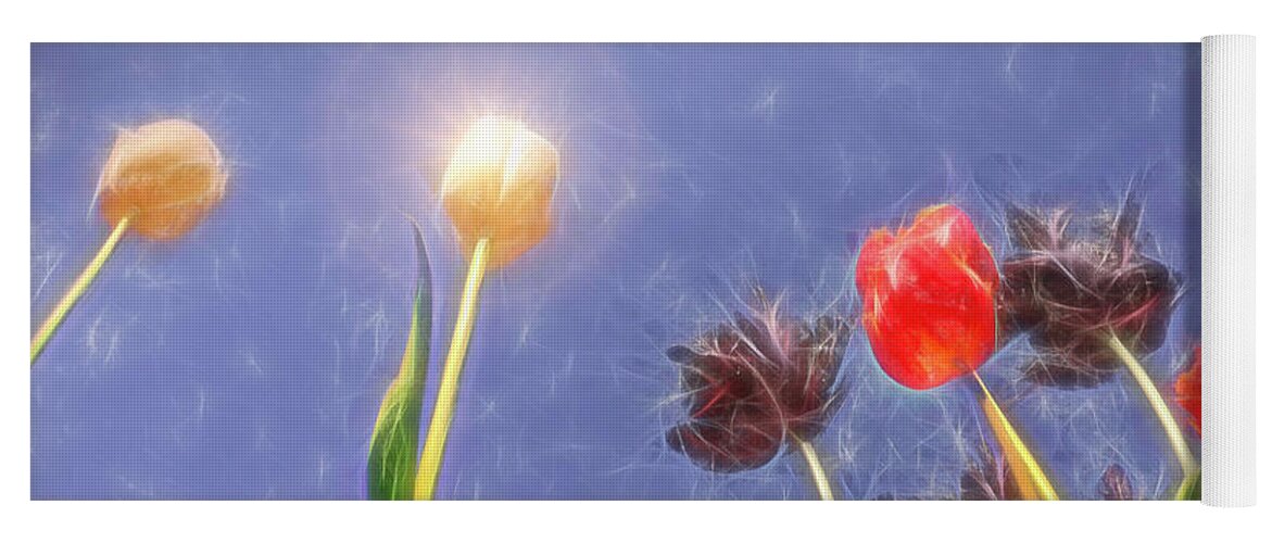 Blooms Yoga Mat featuring the mixed media Tulips, tulips, tulips #1 by Sue Leonard