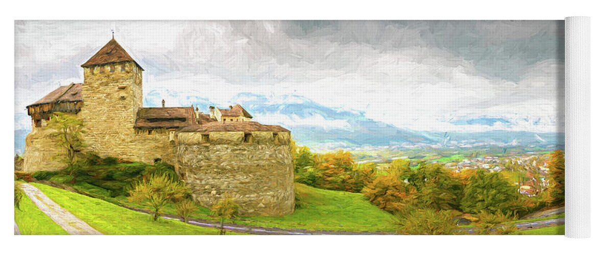 Architecture Yoga Mat featuring the digital art Vaduz Castle, Leichtenstein #1 by Rick Deacon
