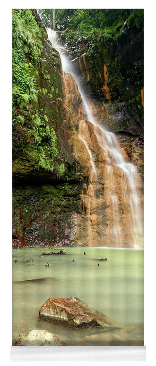 Green Yoga Mat featuring the photograph Waterfall #3 by Irman Andriana