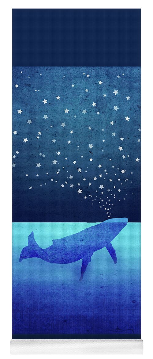 Whale Yoga Mat featuring the digital art Whale Spouting Stars by Laura Ostrowski